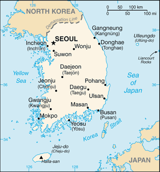 Map of Korea, South